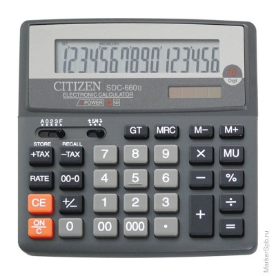 Калькулятор настольный Citizen SDC-660II, 16 рязрядов, двойное питание,156*159*32мм,черный